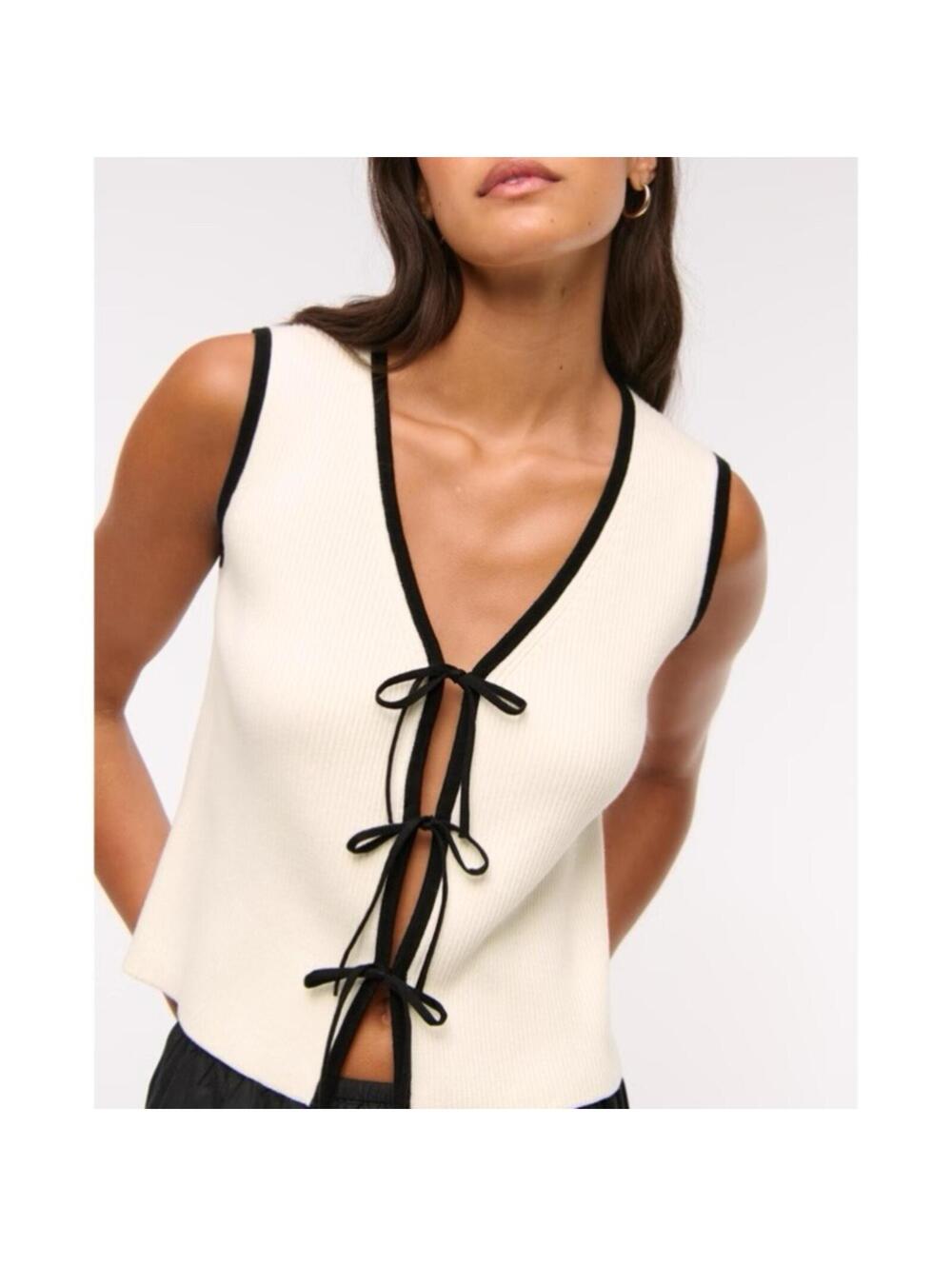 Abercrombie Tie Front V Neck Sweater Vest White Small